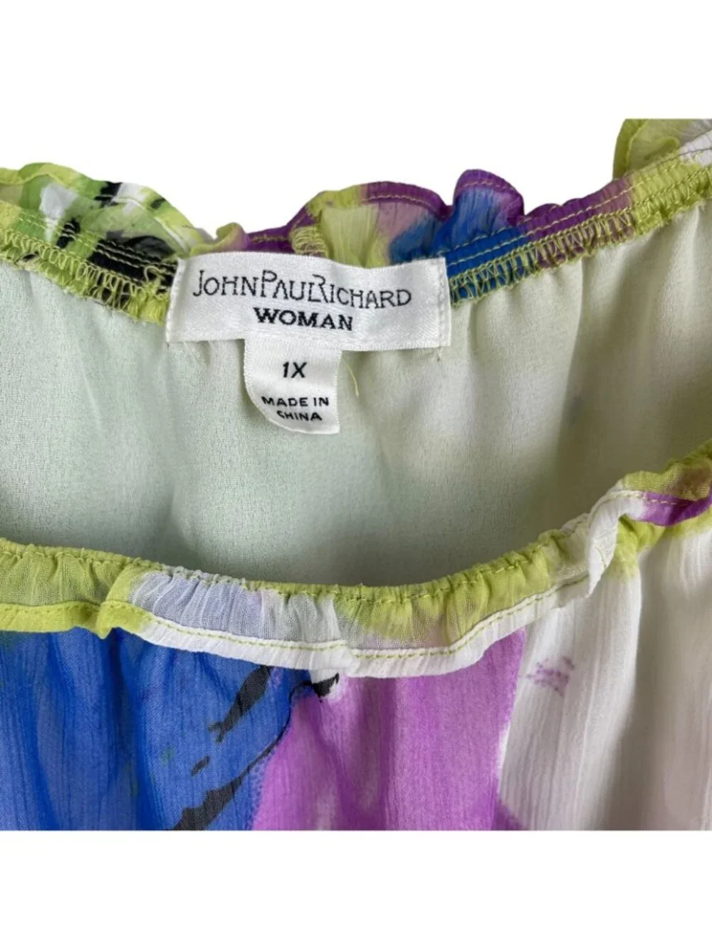 John Paul Richard Women Abstract Print Smocked Blouse Size 1X